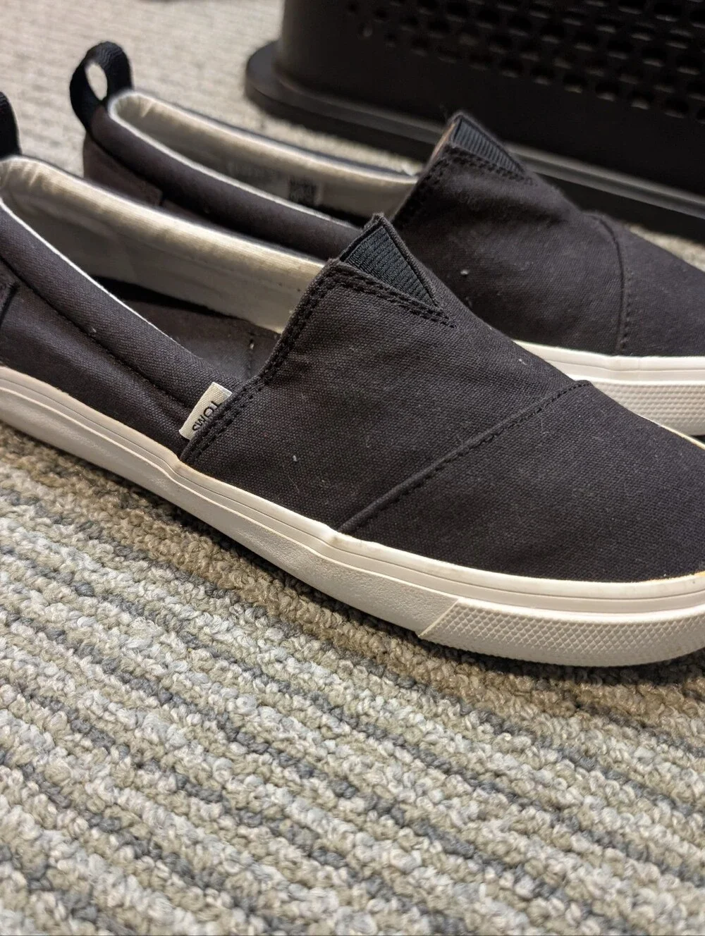 TOMS kids Black Canvas Slip-On Loafers with White Sole